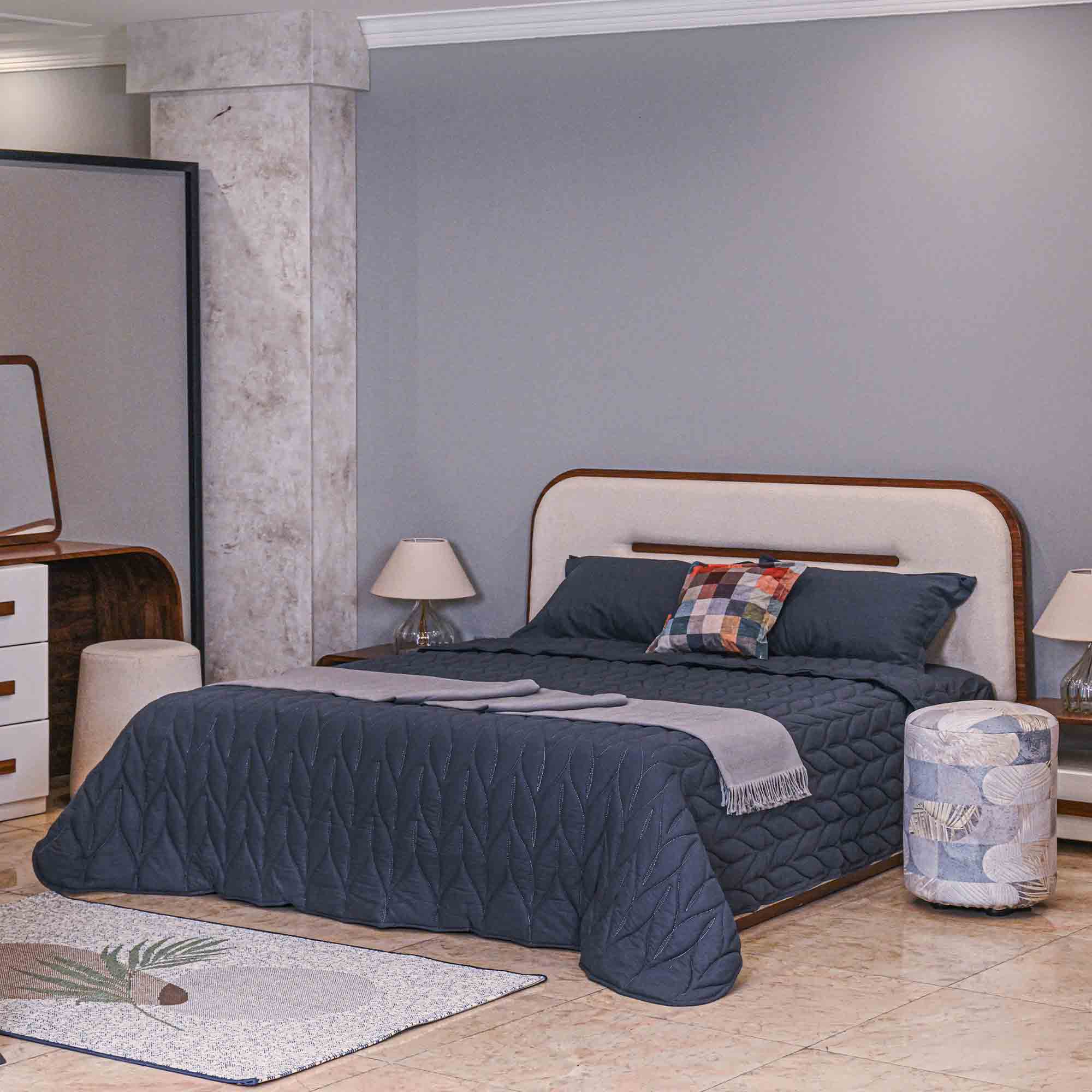 سرویس لحاف دو نفره تیسا پلی استر طرح الوان طوسی تیره